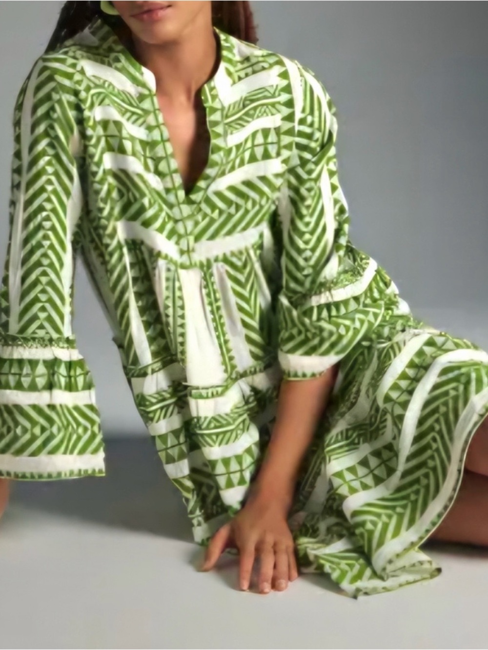 Anthropologie Green & White Devotion Twins dress